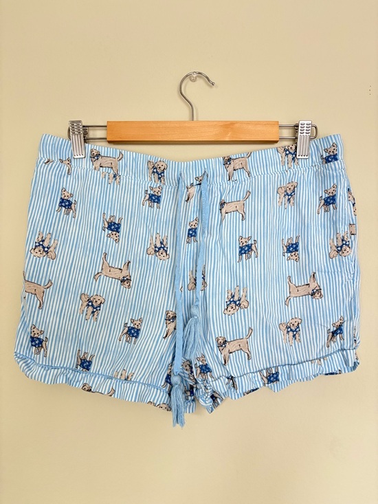 Jaclyn Intimates Pants - Light Blue Striped High-Waist Women’s Shorts with Dog Print